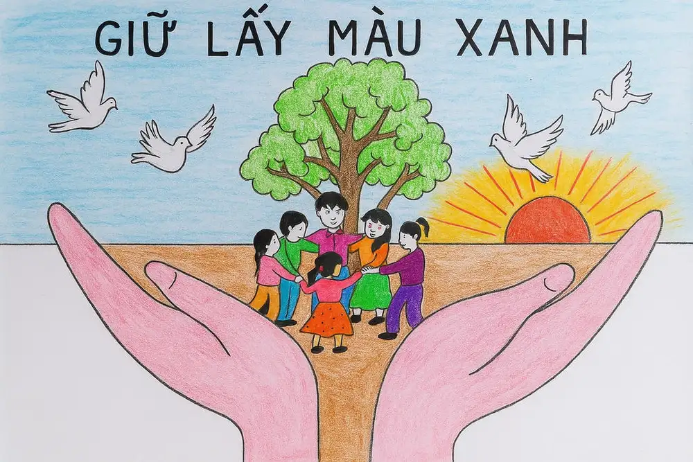 vẽ tranh bảo vệ môi trường lớp 7 sinh động 