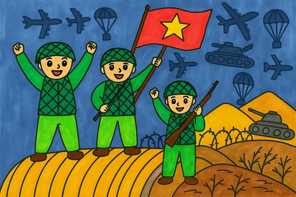 mẫu tranh vẽ chiến thắng điện biên phủ đẹp, dễ vẽ 