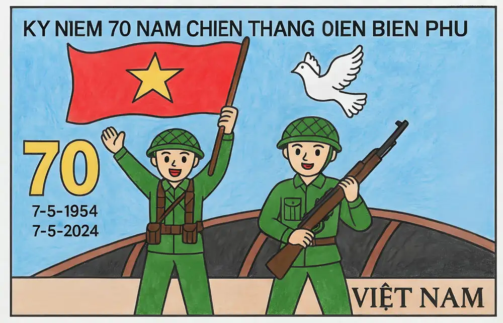 tranh vẽ âm vang chiến thắng điện biên phủ rực rỡ 