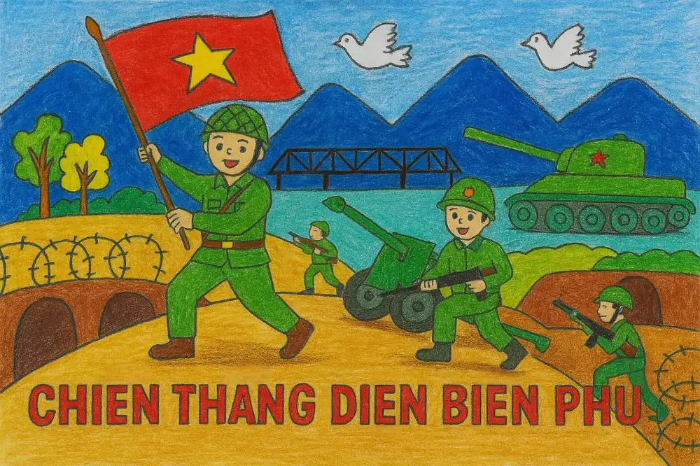 vẽ tranh 90 năm chiến thắng điện biên phủ sáng tạo 