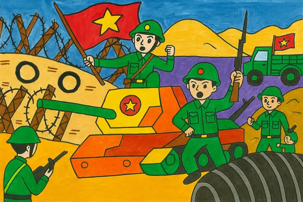 vẽ tranh ăn mừng chiến thắng điện biên phủ 