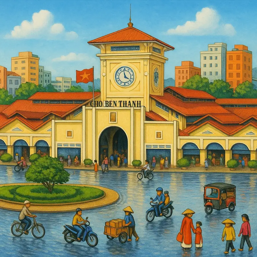 hình vẽ đẹp về chợ bến thành 