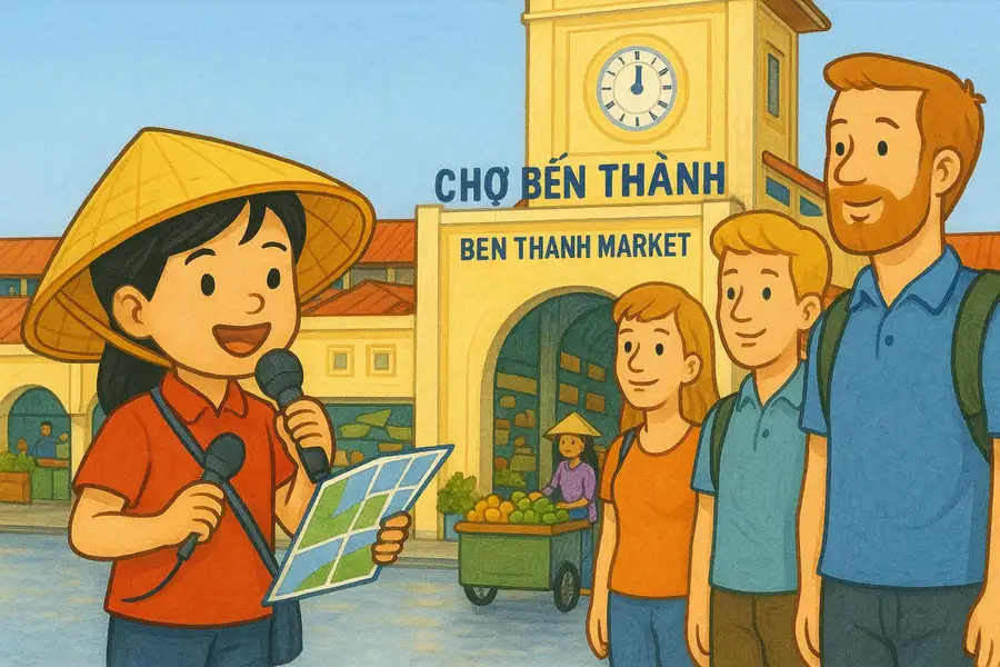 tranh vẽ nổi bật chợ bến thành 