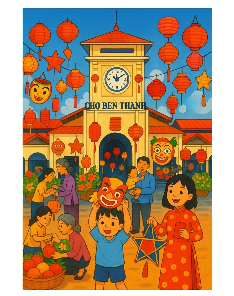 chợ bến thành qua nét vẽ học sinh 