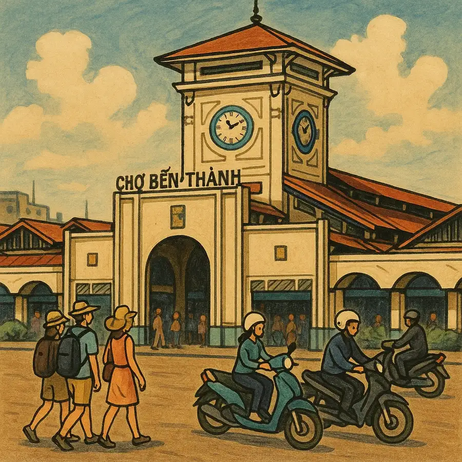 bức tranh vẽ chợ Bến Thành