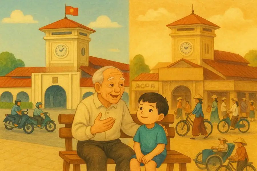 tranh vẽ phong cảnh chợ bến thành 