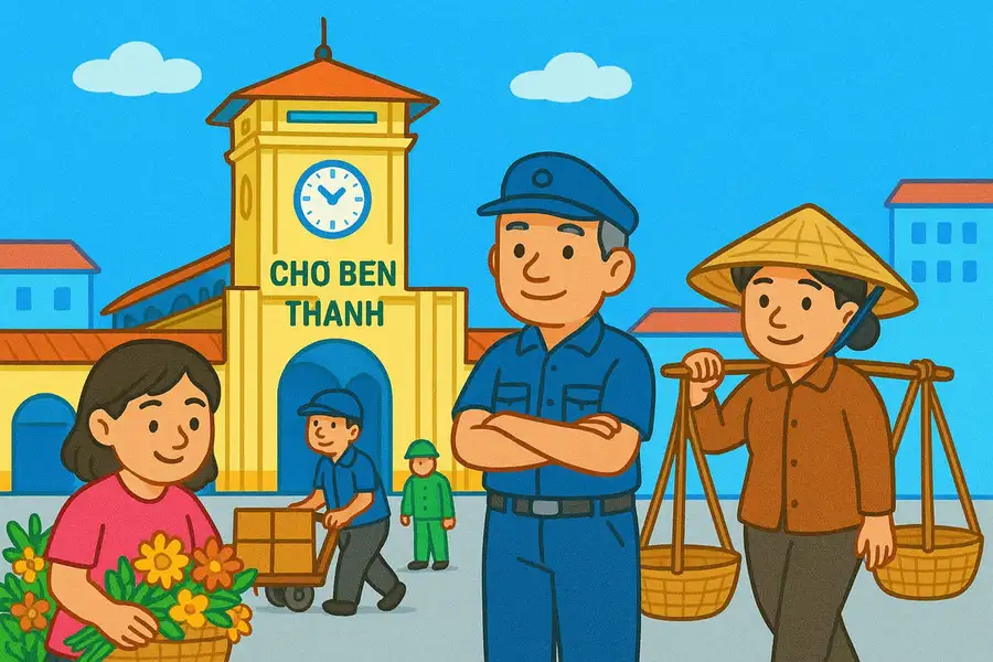 hình ảnh tranh vẽ chợ bến thành đẹp 