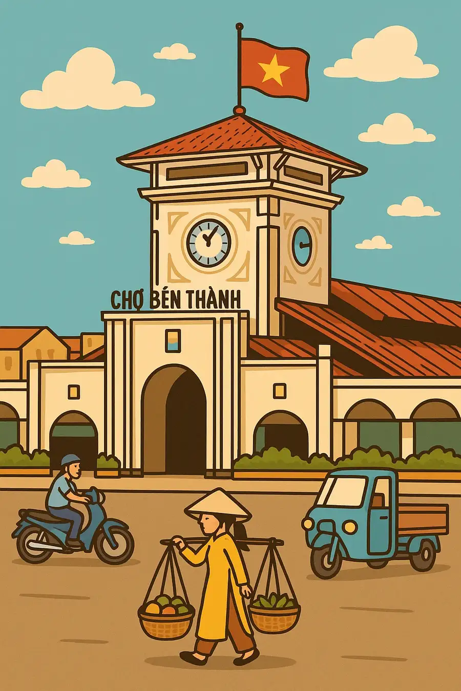 vẽ chợ bến thành theo phong cách nghệ thuật 