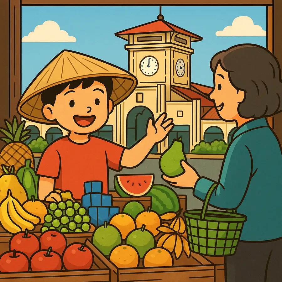 tranh vẽ tay chợ bến thành độc đáo 