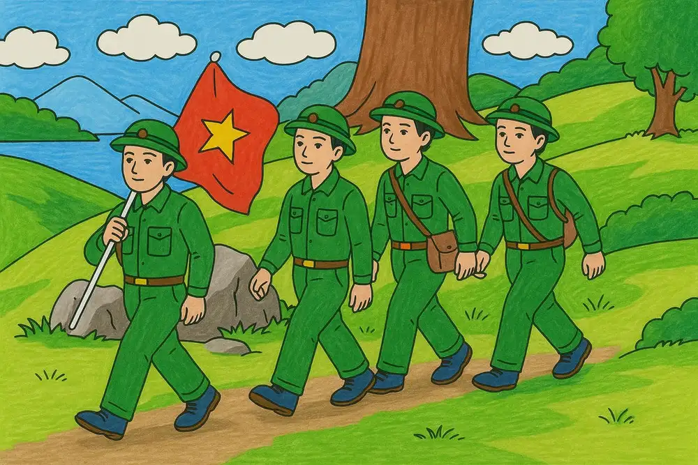 tranh vẽ chú bộ đội học sinh vẽ