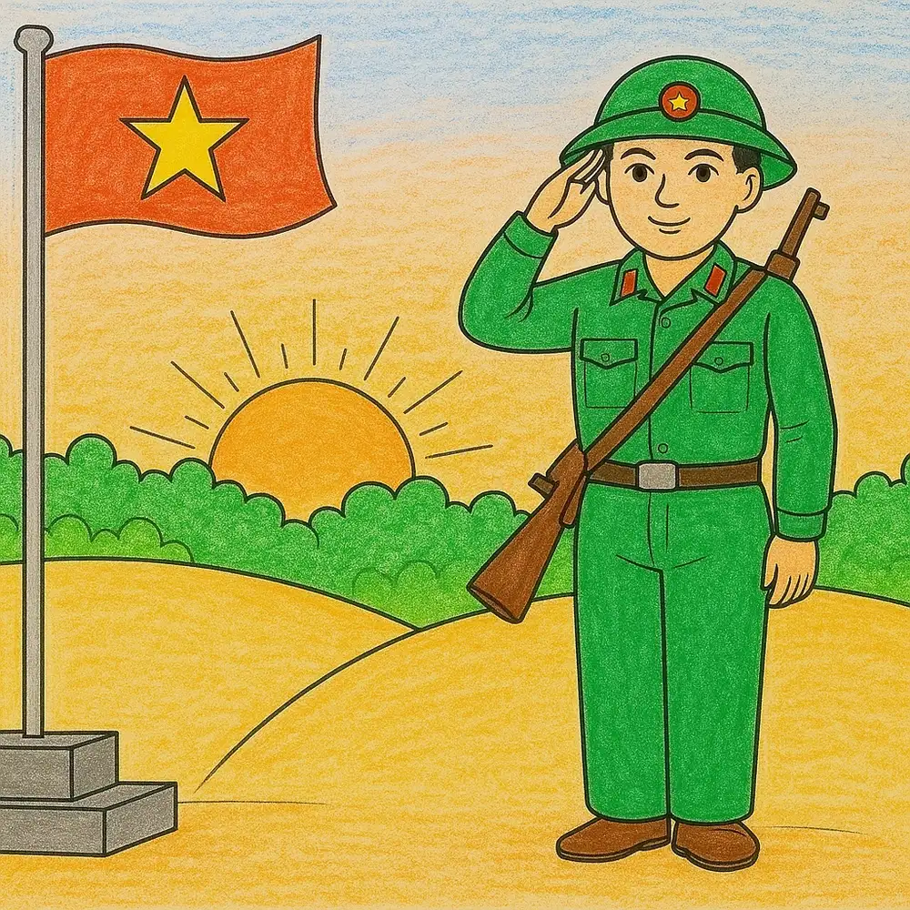 chú bộ đội tranh vẽ ngộ nghĩnh