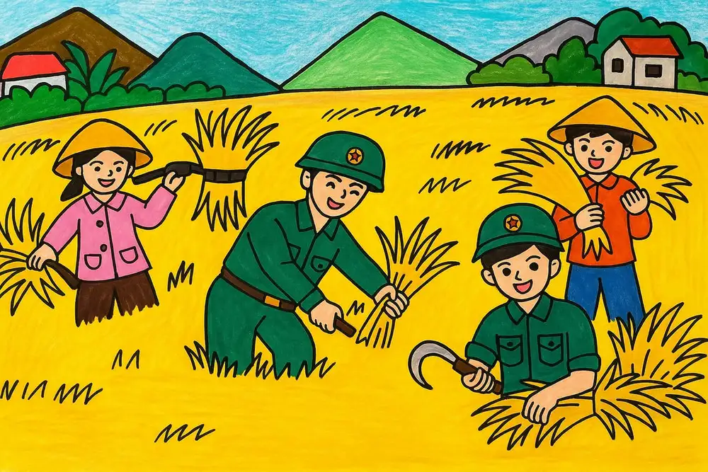 chú bộ đội tranh vẽ dễ thương