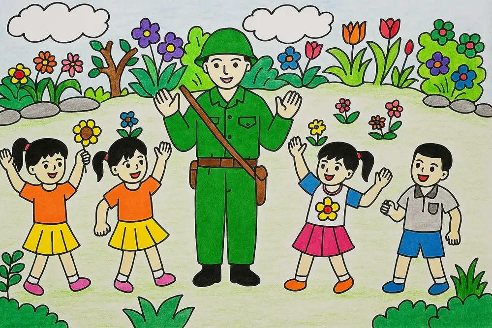 em yêu chú bộ đội tranh vẽ màu