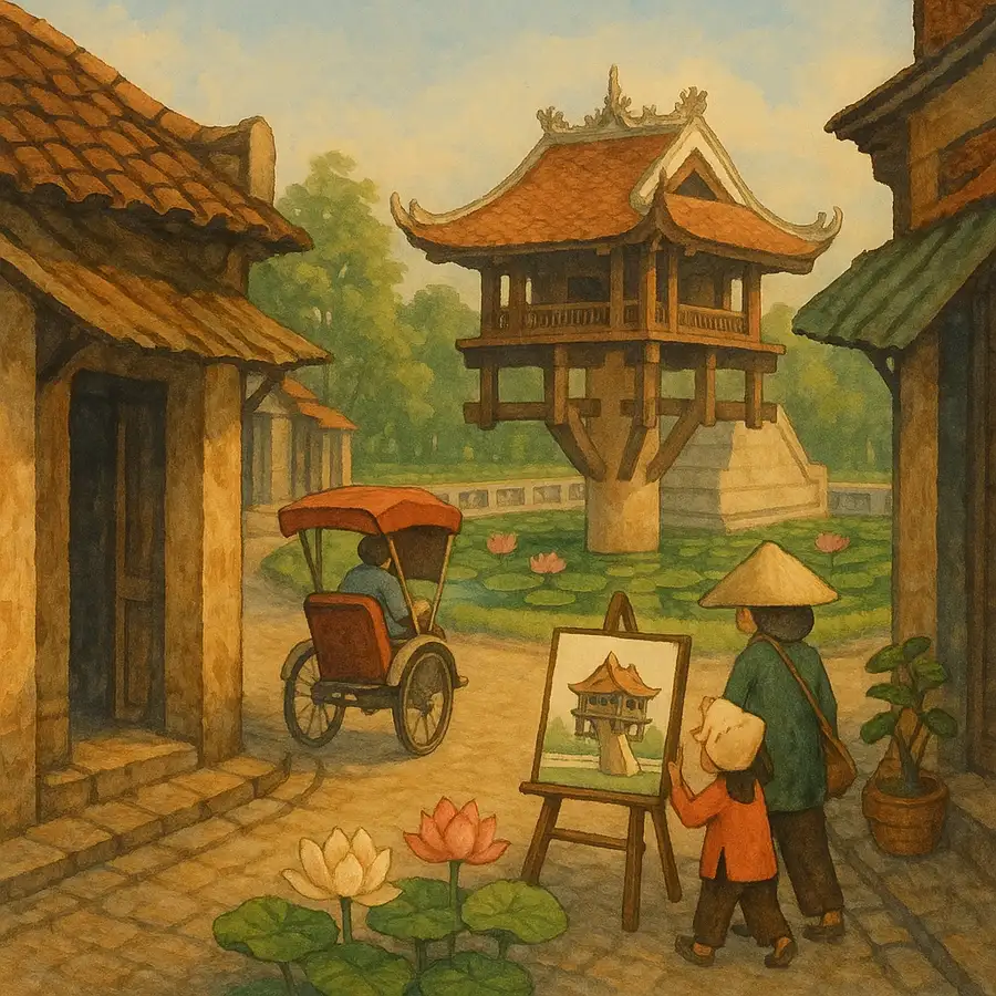 vẽ tranh đề tài chùa một cột phong cảnh lịch sử 