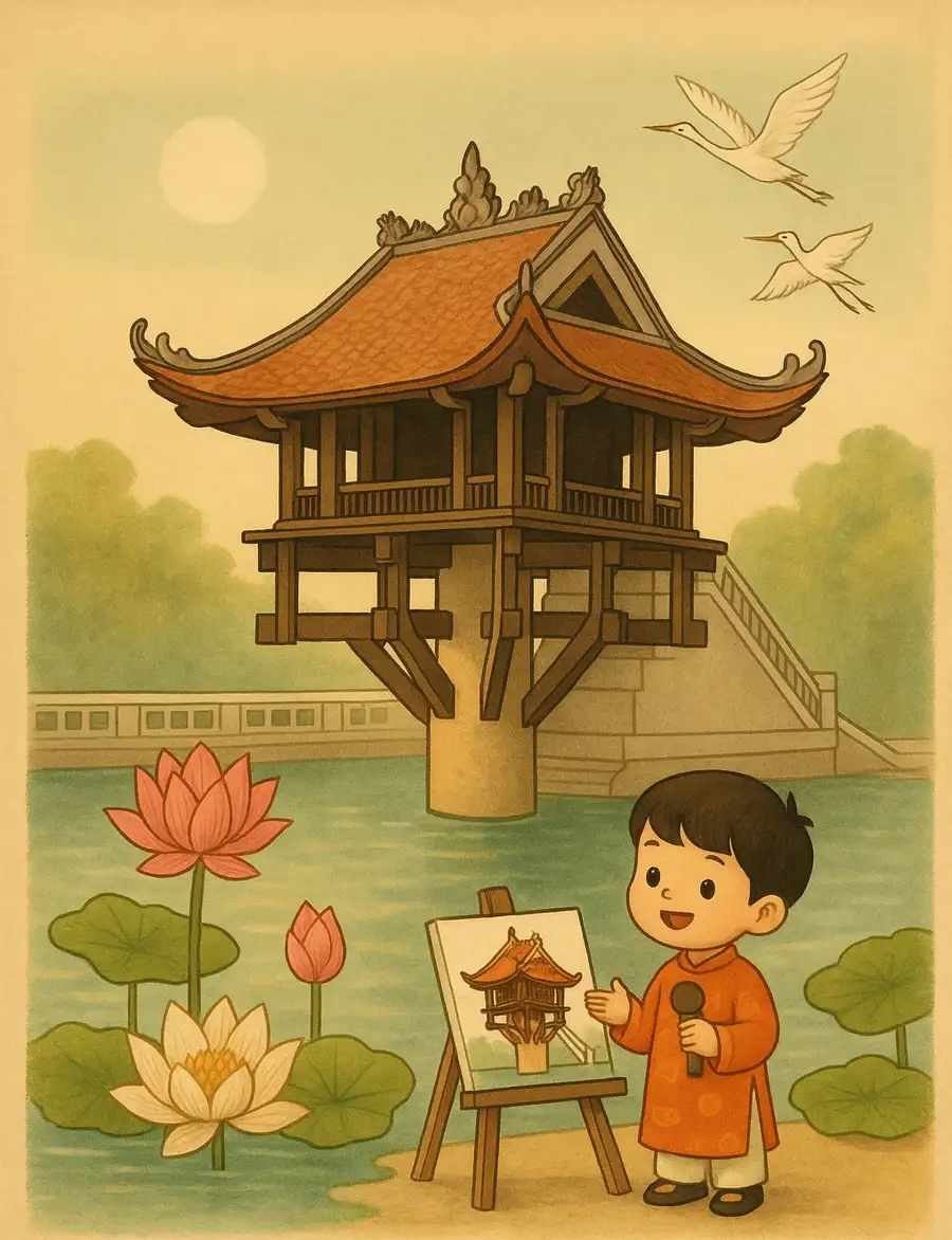 hình vẽ chùa một cột đơn giản