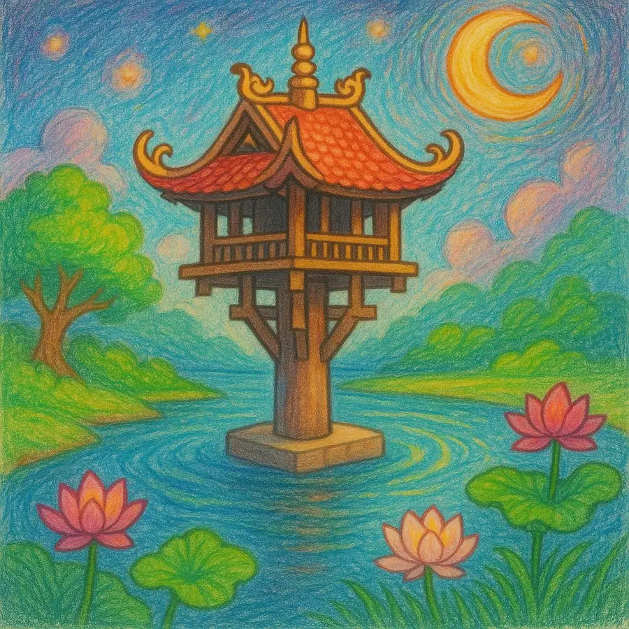 tranh bút chì vẽ chùa một cột nghệ thuật 