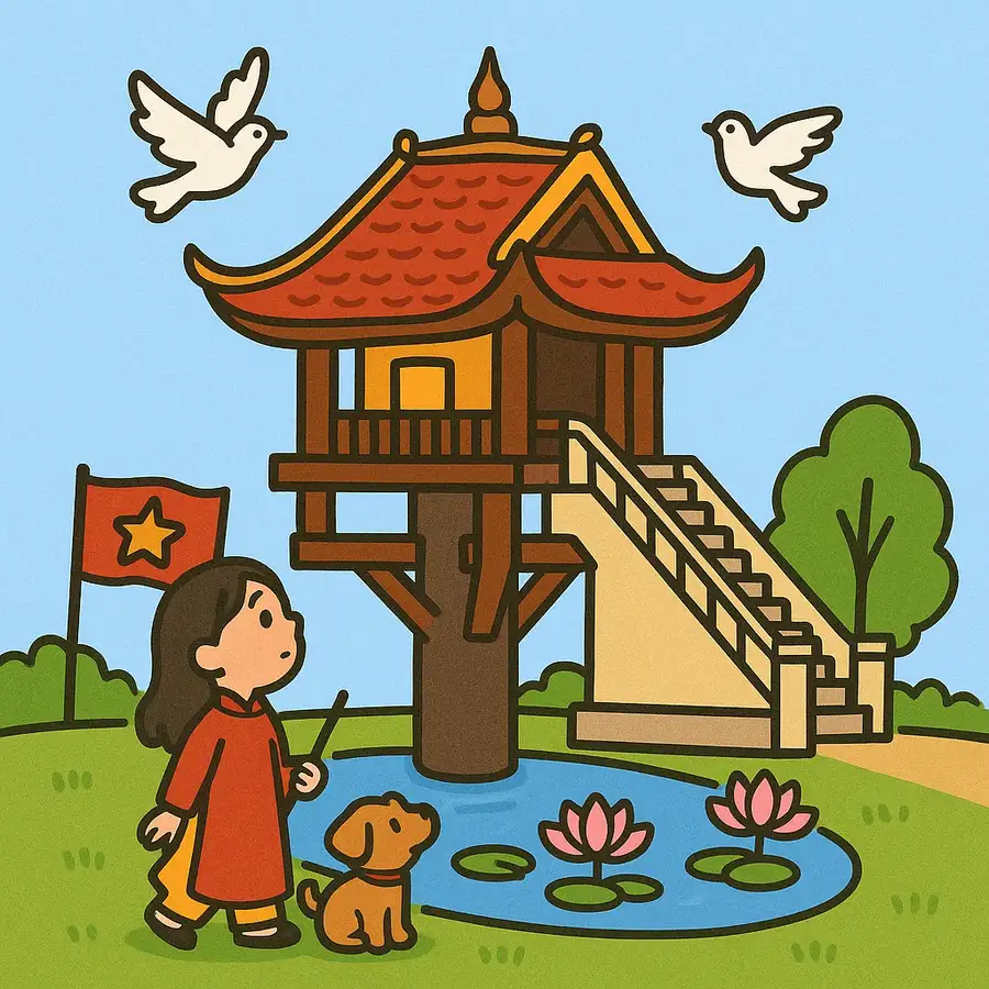 tranh vẽ chùa một cột lớp 7 đẹp 