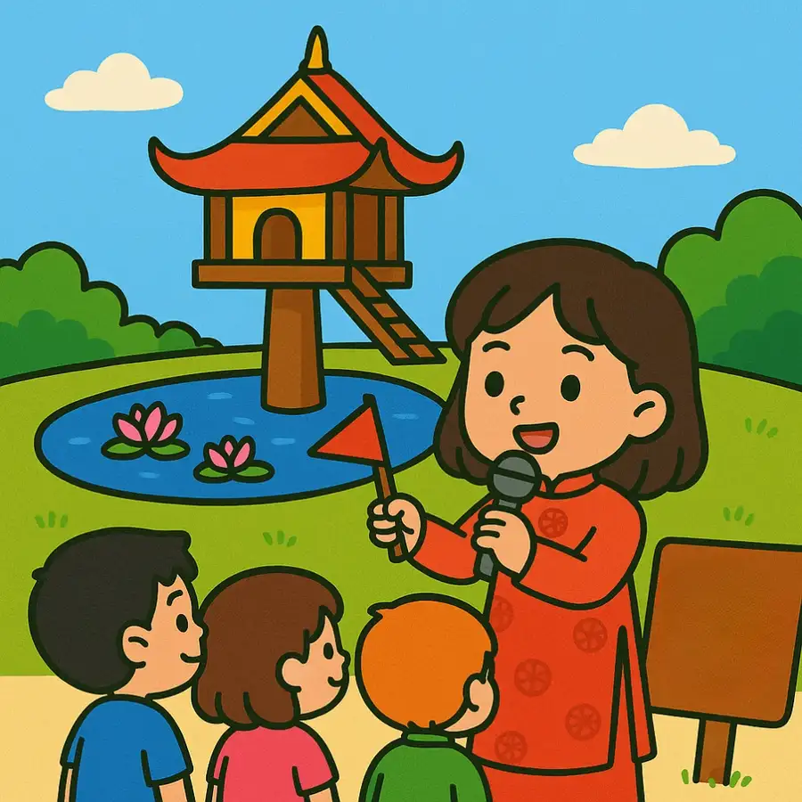 tranh vẽ chùa một cột với màu nước 