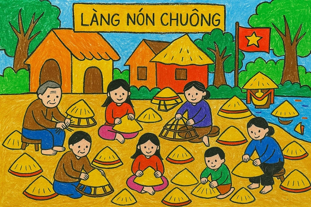 mẫu tranh vẽ chủ đề em yêu hà nội 