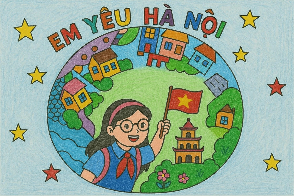 tranh vẽ em yêu hà nội đẹp đơn giản 