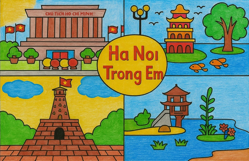 vẽ tranh chủ đề em yêu hà nội sáng tạo 