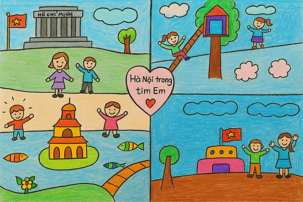 vẽ tranh em yêu hà nội đơn giản cho học sinh 