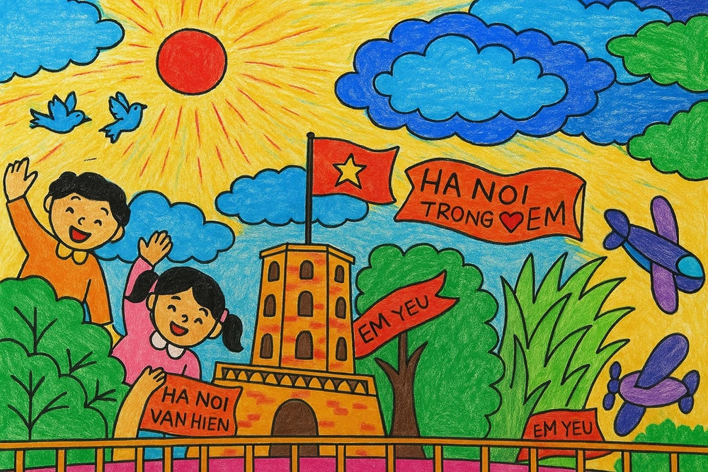 mẫu vẽ tranh em yêu hà nội dễ làm 