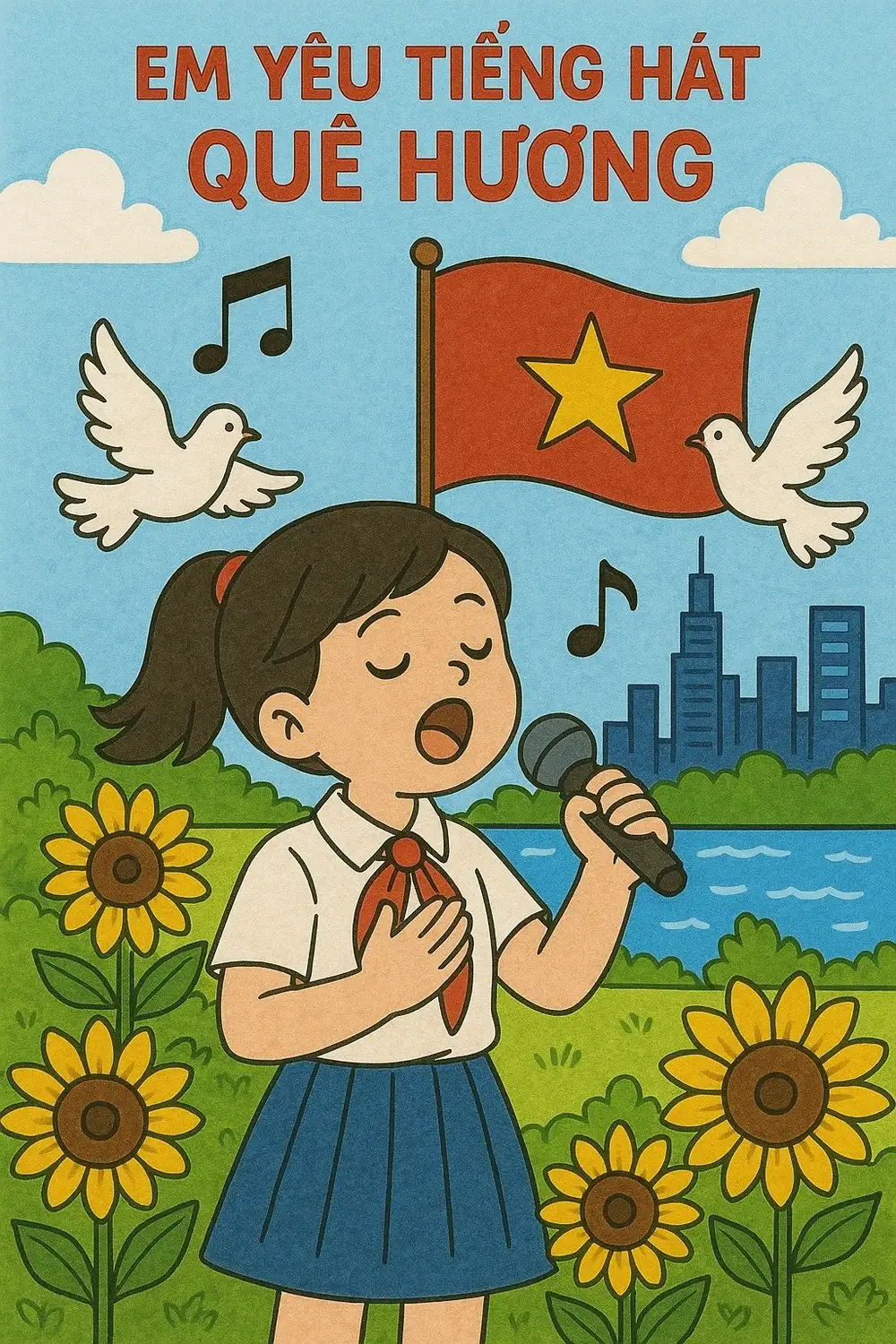 mẫu tranh em yêu tổ quốc việt nam đơn giản 