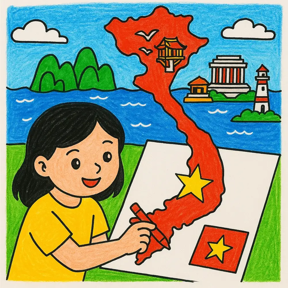 tranh vẽ em yêu tổ quốc việt nam đơn giản