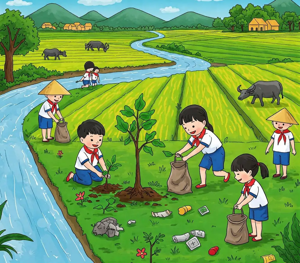 tranh em yêu tổ quốc việt nam do học sinh vẽ 