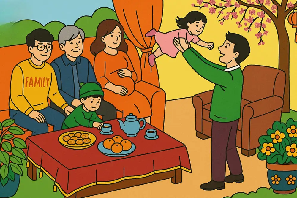 vẽ tranh gia đình đang trò chuyện. 