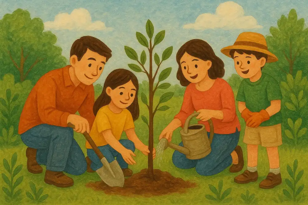 tranh vẽ gia đình 4 người hạnh phúc. 
