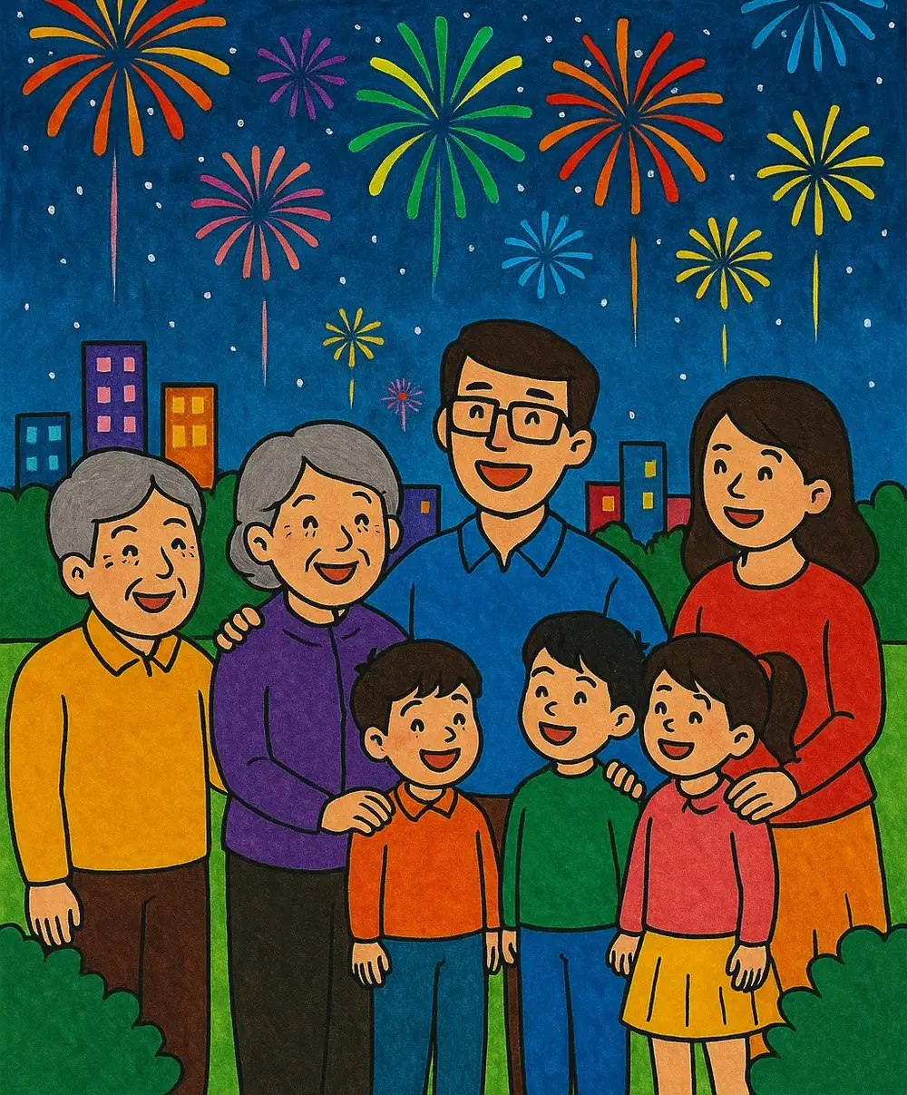 vẽ tranh gia đình đón năm mới 