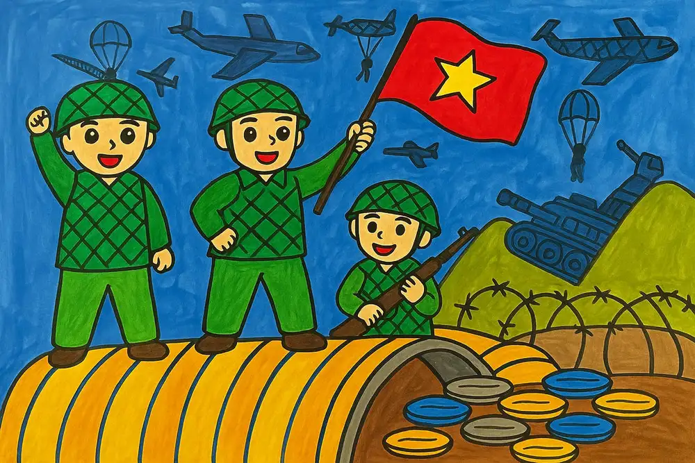 tranh vẽ kỷ niệm 50 năm giải phóng miền nam