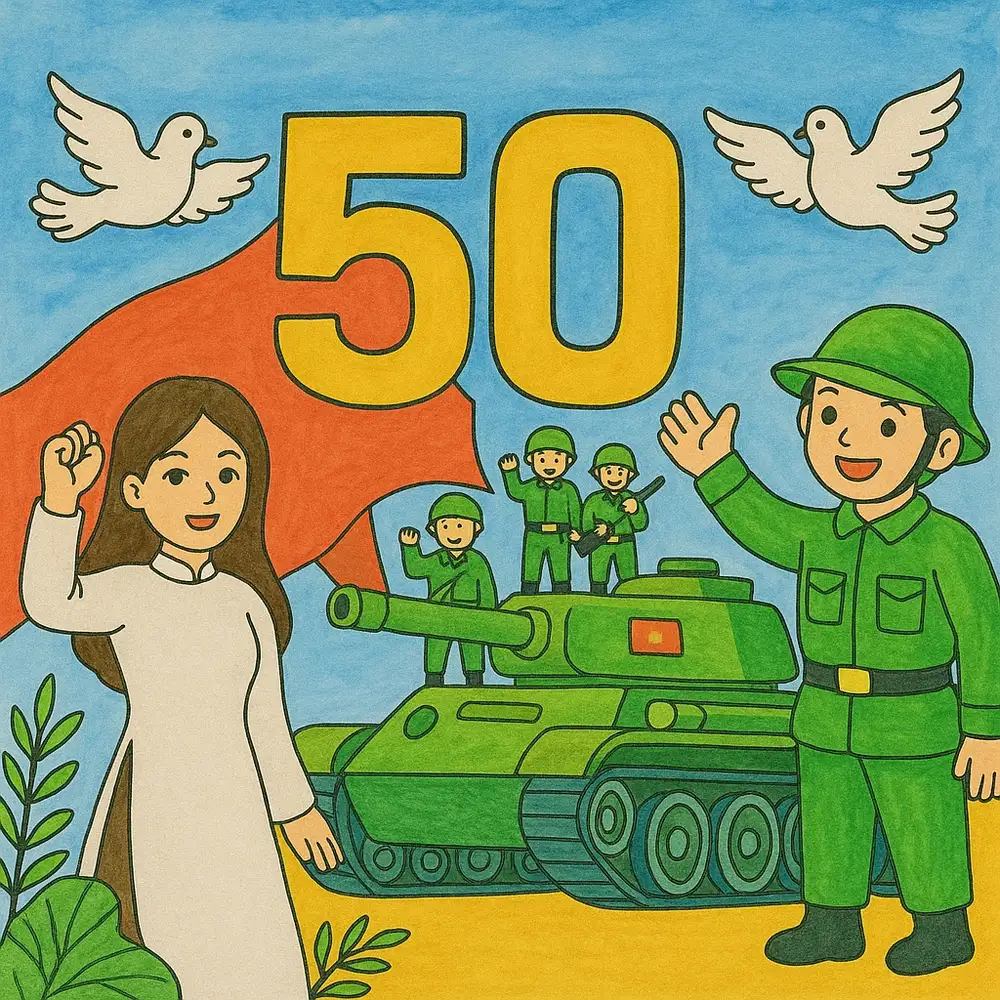 vẽ tranh 50 năm thống nhất đất nước 