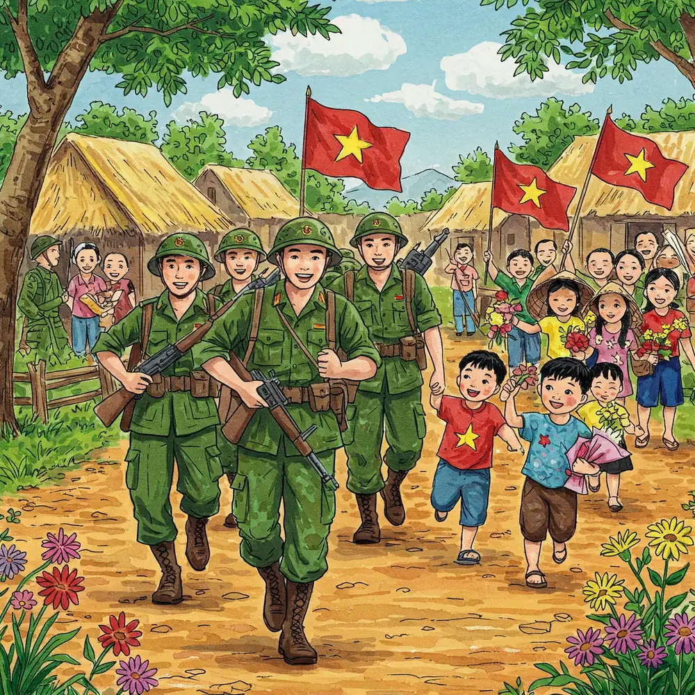 tranh vẽ 50 năm giải phóng miền nam