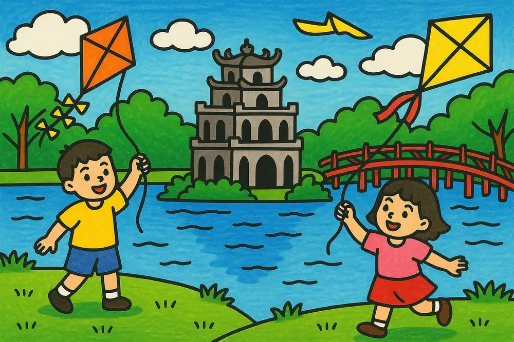 tranh hồ gươm đơn giản cho bé 