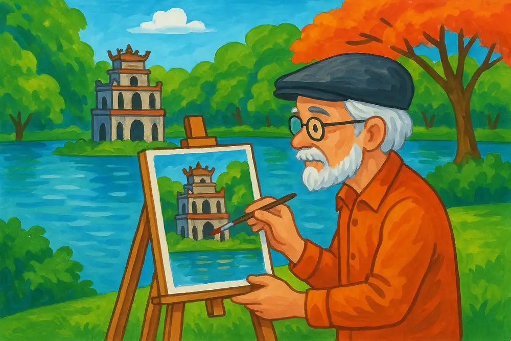 vẽ tháp rùa hồ gươm 
