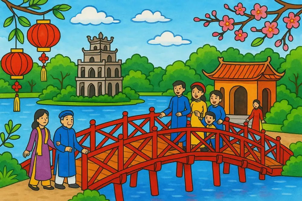 vẽ phong cảnh hồ gươm dễ 