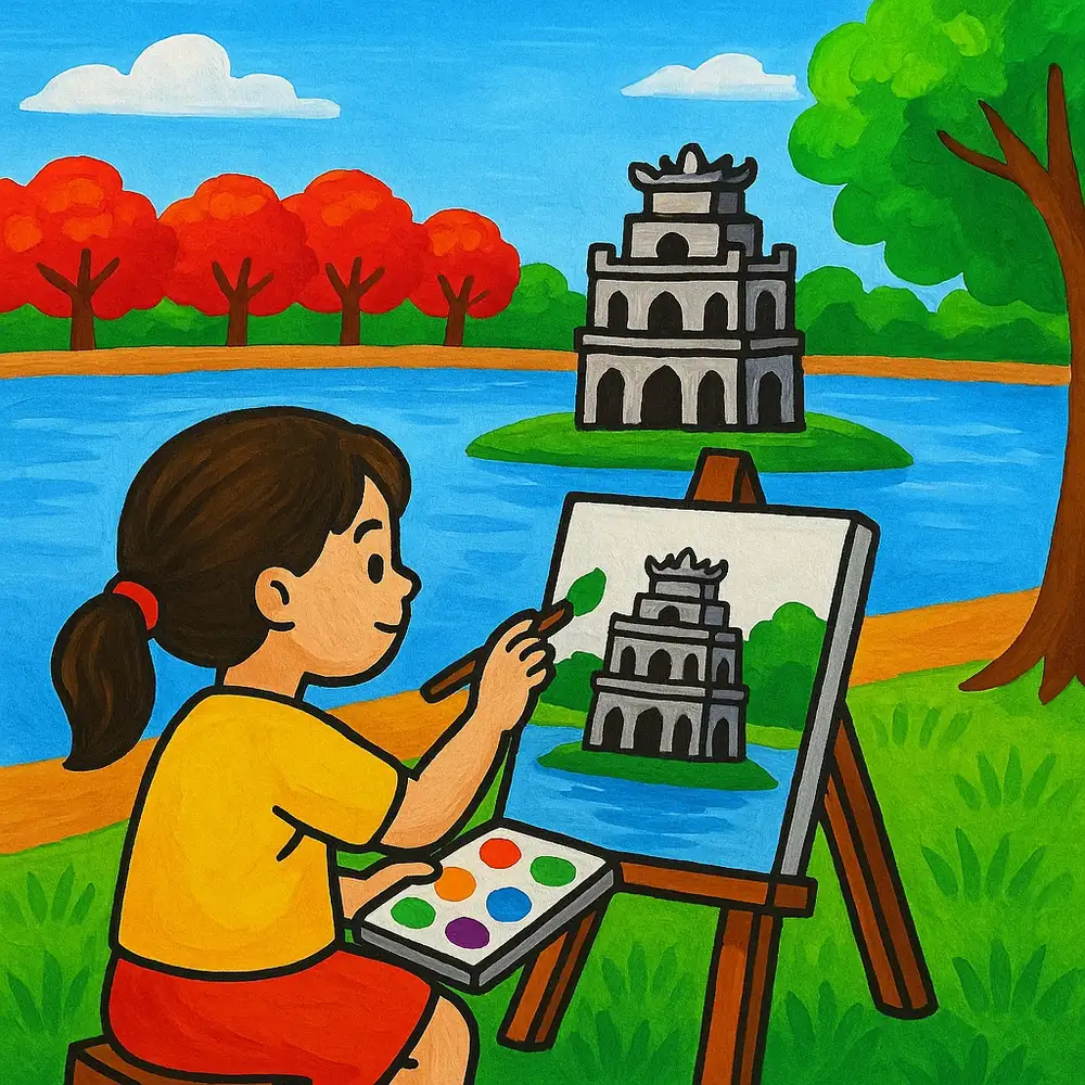hồ gươm tranh vẽ mầm non 