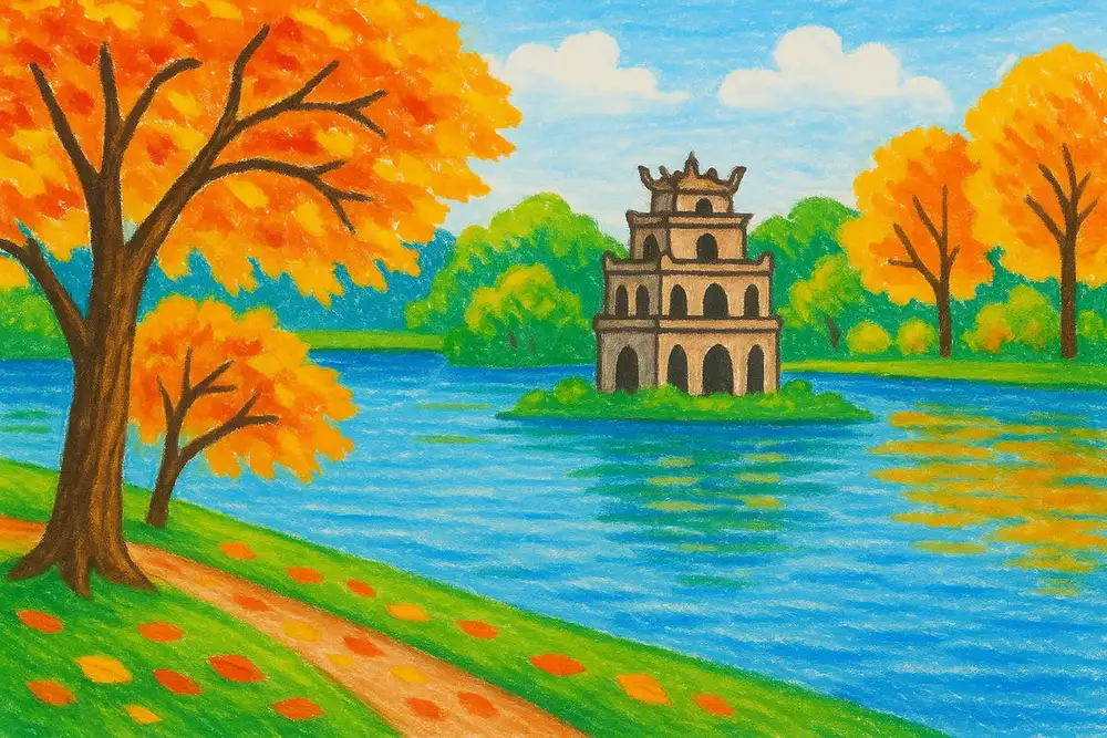 hồ gươm tranh vẽ phong cảnh 