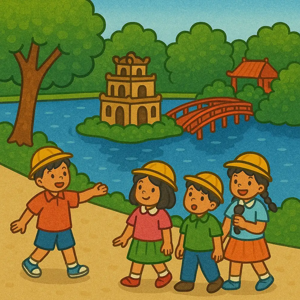 tranh phong cảnh hồ gươm dễ vẽ 