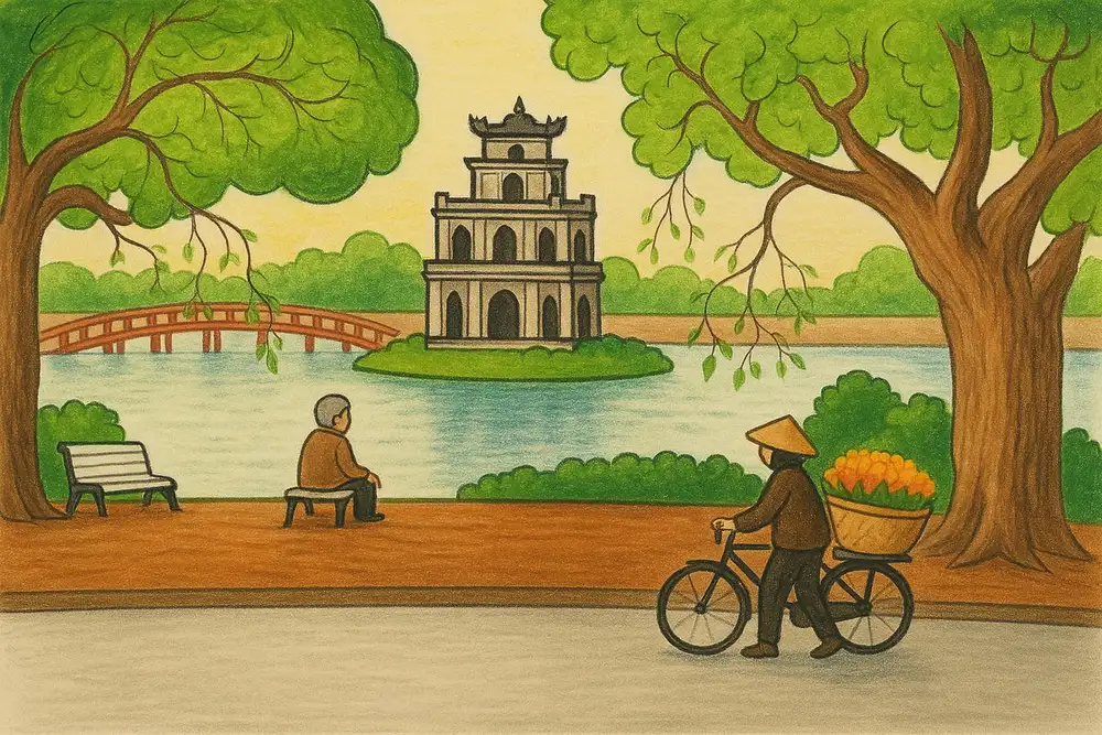 vẽ hồ gươm có tháp rùa 