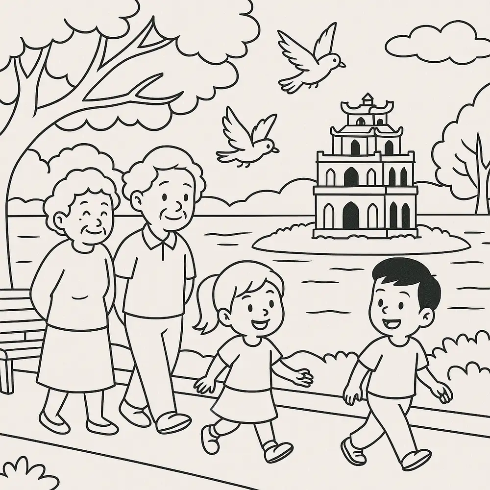 tranh hồ gươm chưa tô màu