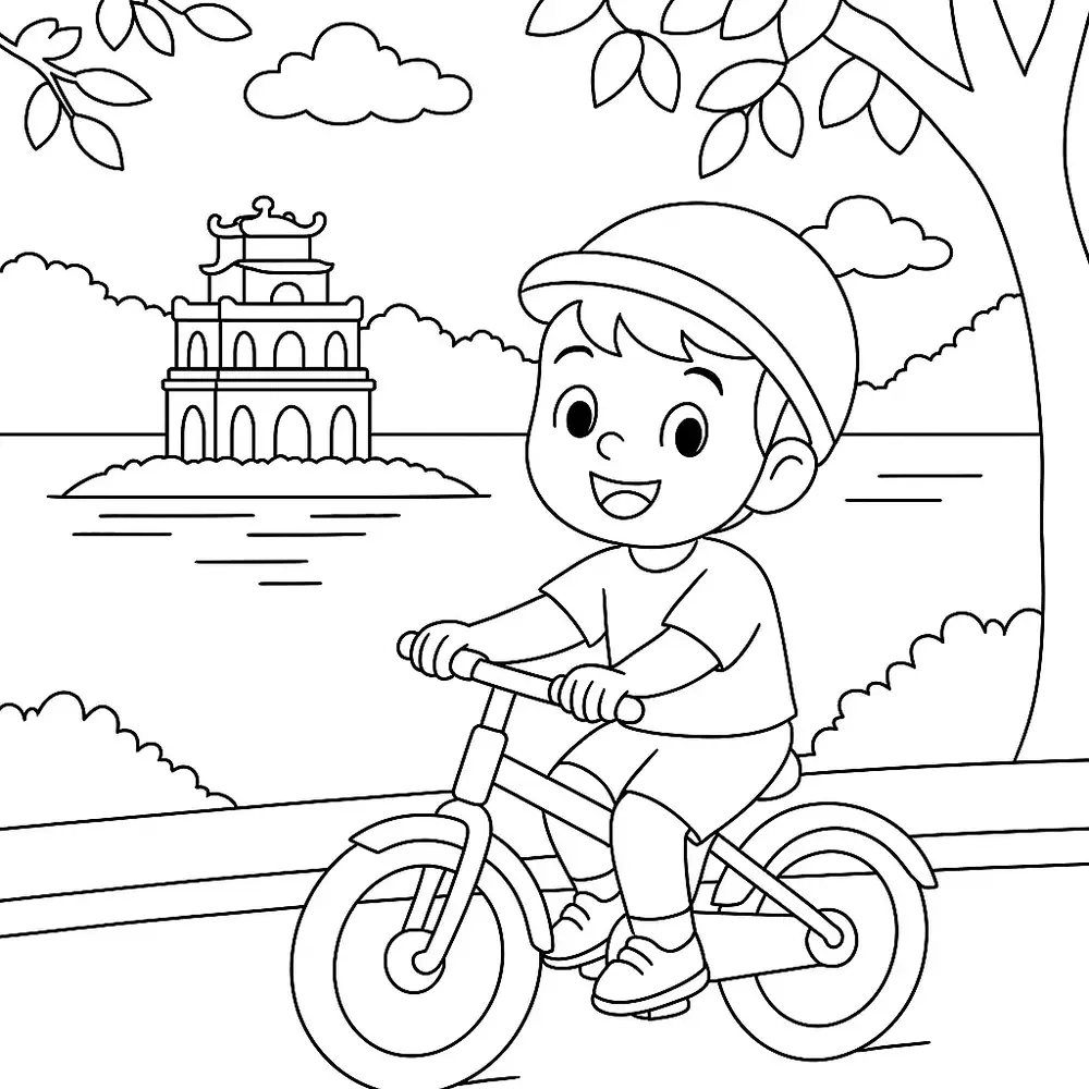 hình vẽ hồ gươm chưa tô màu