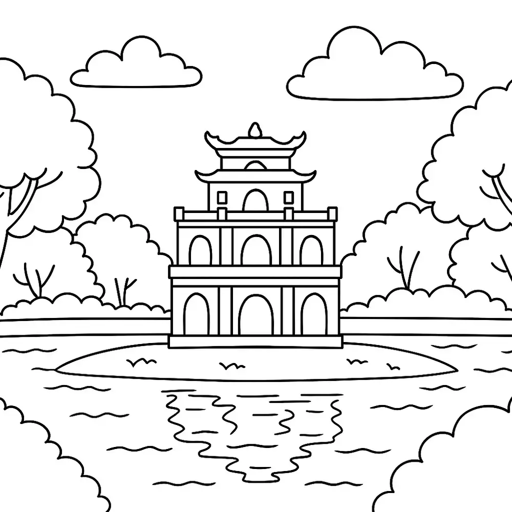 tranh hồ gươm trắng đen cho bé tô