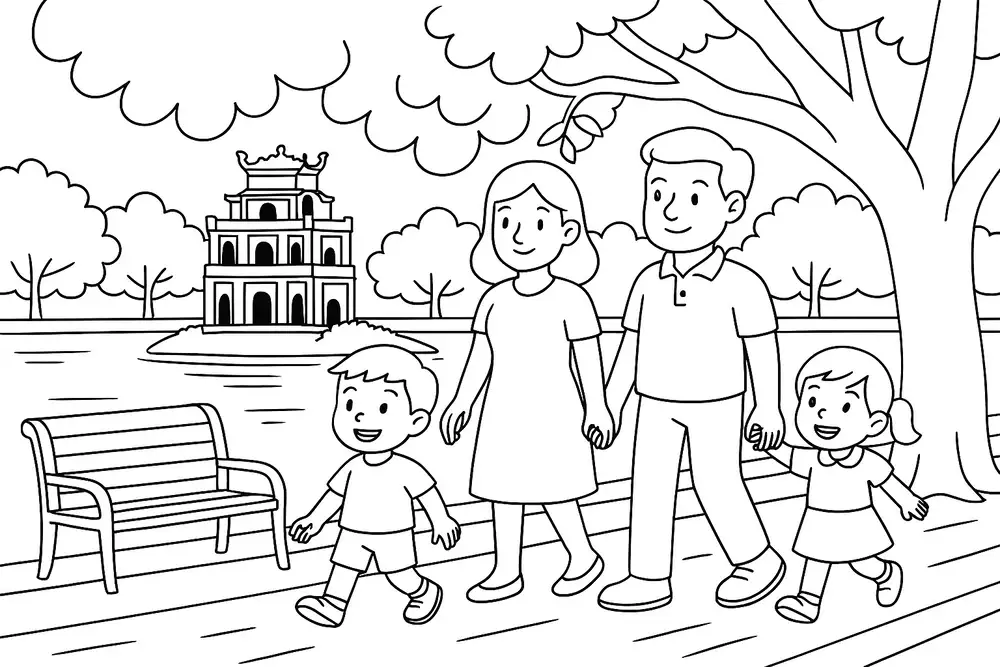 hồ gươm tranh vẽ chưa tô dành cho bé