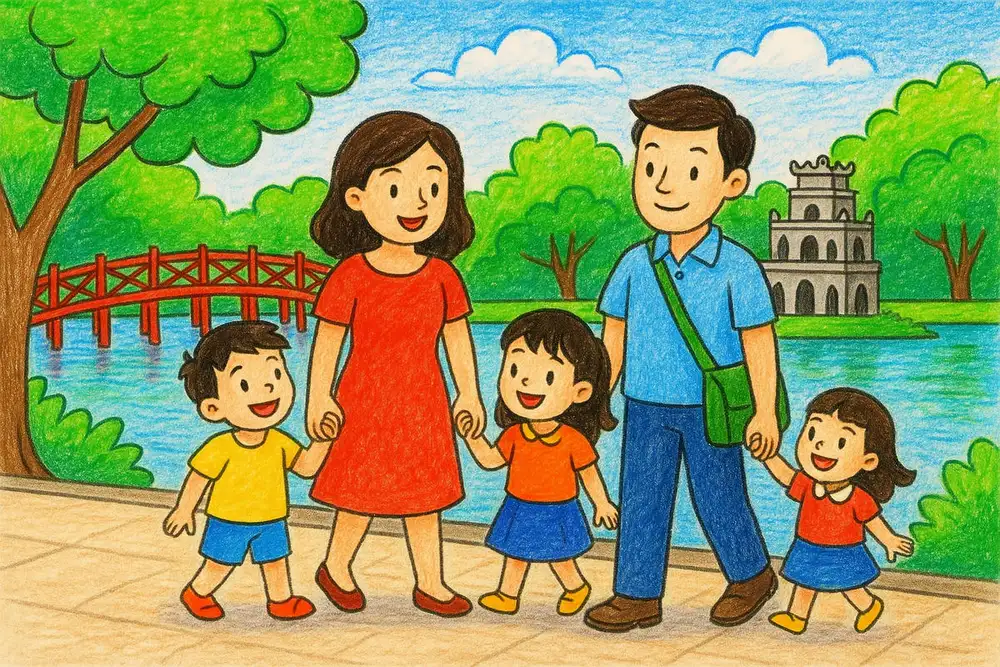 tranh vẽ hồ gươm mầm non 