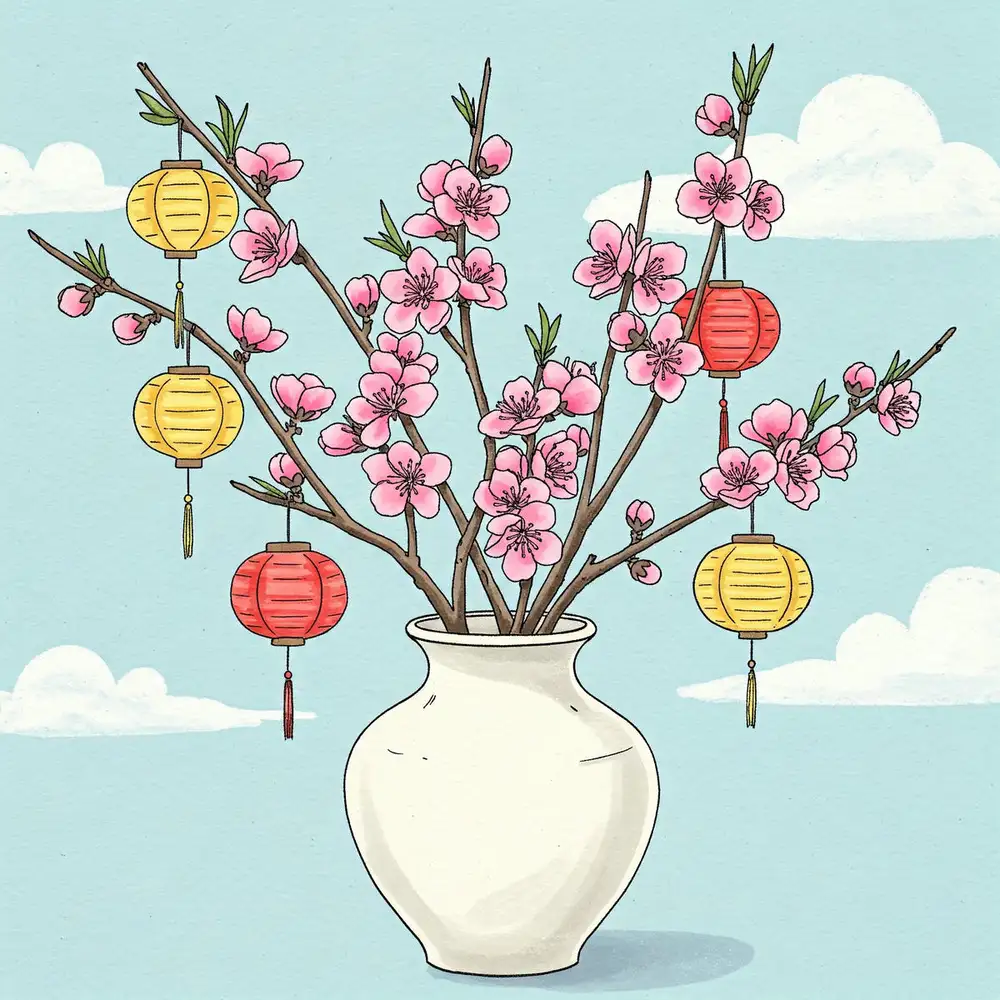 vẽ tranh hoa đào mùa xuân 