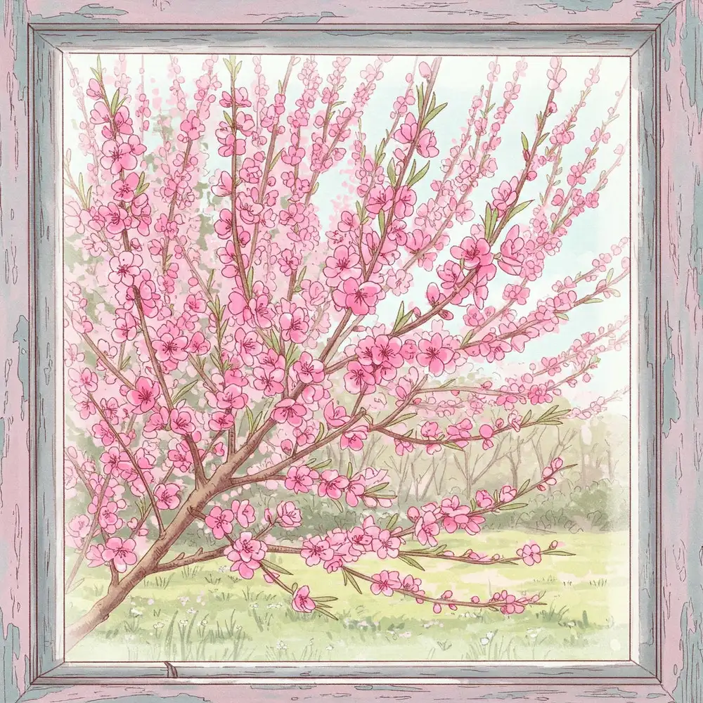 tranh vẽ hoa đào mùa Tết 